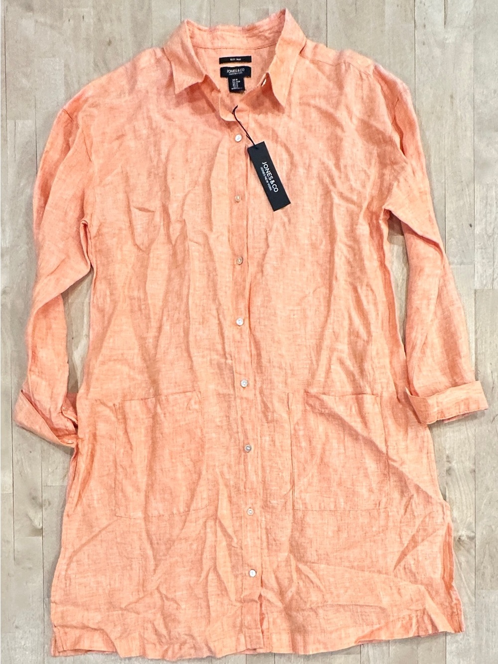 Jones New York Peach Button-Front Linen Shirt